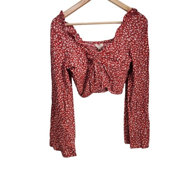NWT Sim & Sam Cropped Floral Shirt Juniors SIze S‎ NEW Red - Picture 1 of 8